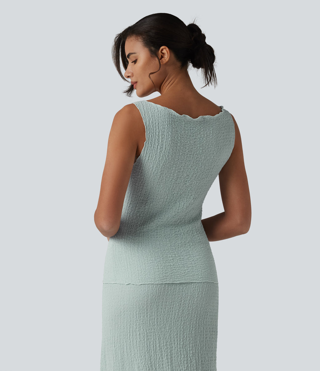 Boat Neck Casual Tank Top — Pistachio — view 2