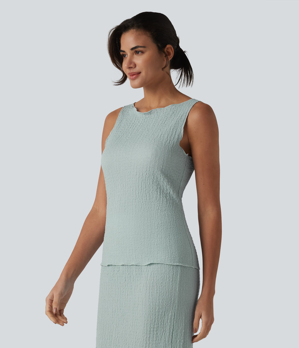 Boat Neck Casual Tank Top — Pistachio — view 3