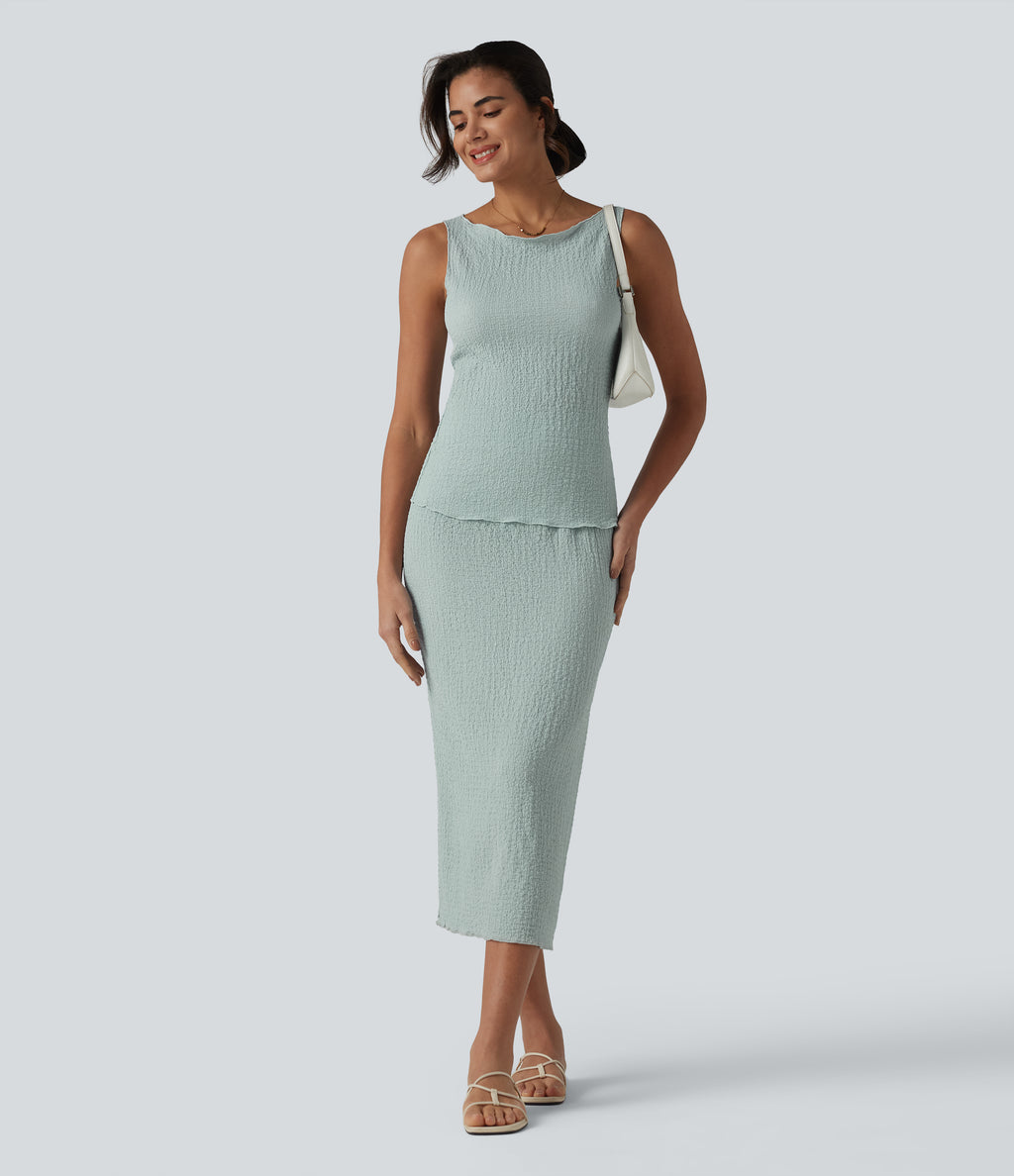 Boat Neck Casual Tank Top — Pistachio — view 6