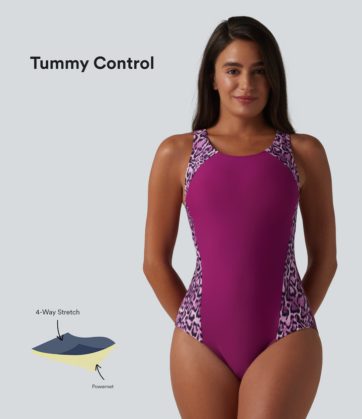 Built-in Bra Tummy Control Leopard Print One-Piece Swimsuit — Violet Quartz — view 1