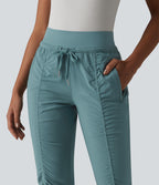 High Waisted Drawstring Tapered Travel Pedal Pushers Joggers with Zip Pockets — Arctic — view 5