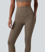 High Waisted Tummy Control Contrast Ribbed Yoga 7/8 Leggings with Pockets — Dawn Brown — view 4
