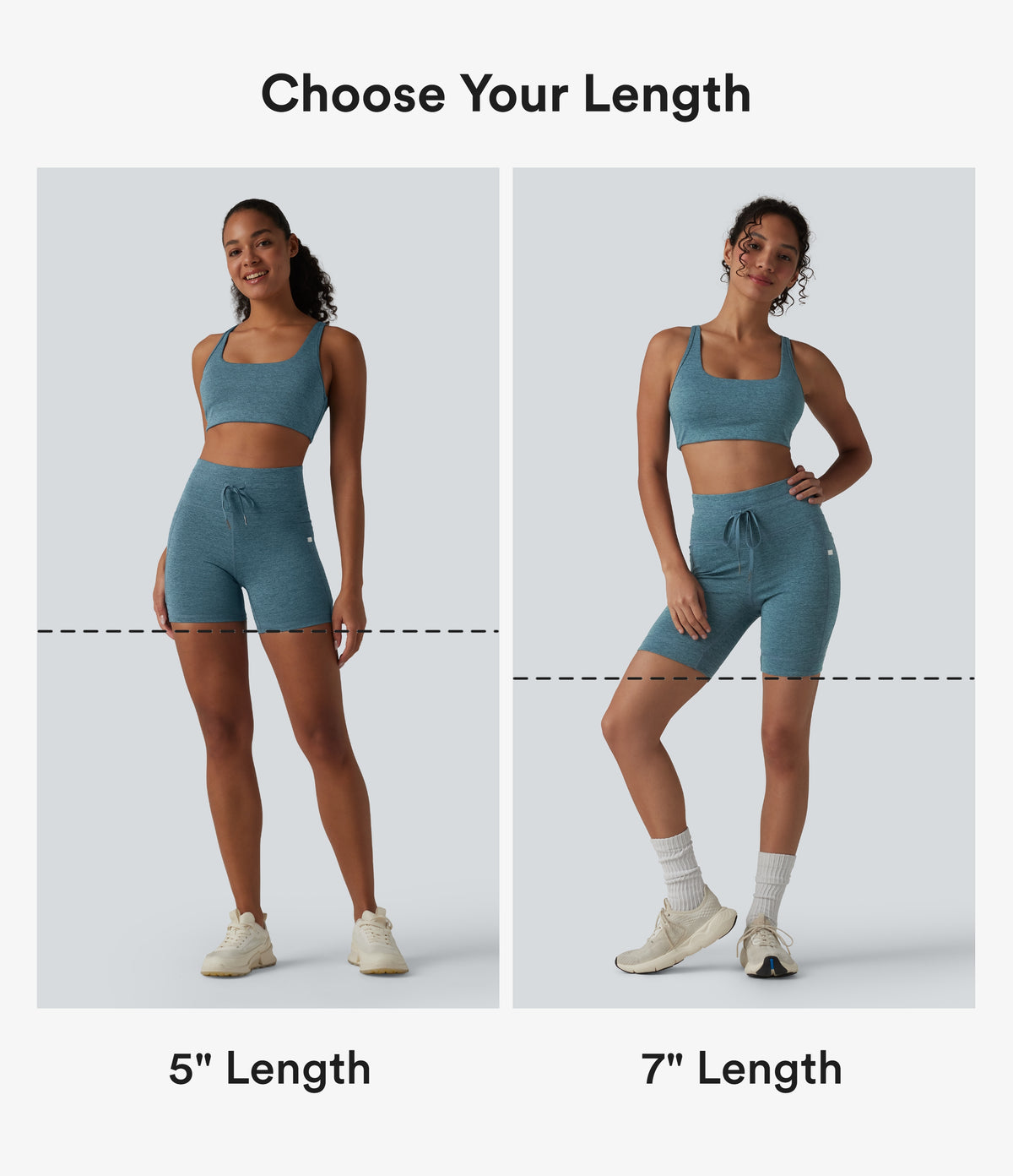 Heathered High Waisted Drawstring Quick Dry Yoga Biker Shorts 7'' with Pockets — Dark Grey Mélange — view 2