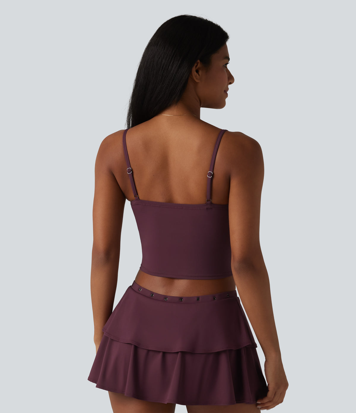 Airy Adjustable Straps Eyelet Built-in Bra Cropped InstantCool Casual Tank Top — Fig — view 2