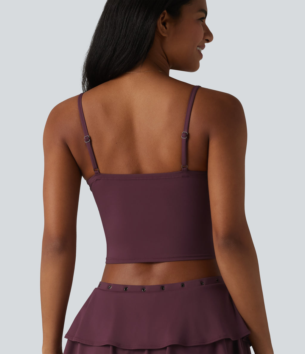Airy Adjustable Straps Eyelet Built-in Bra Cropped InstantCool Casual Tank Top — Fig — view 5