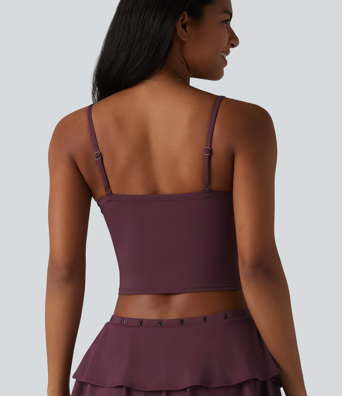 Airy Adjustable Straps Eyelet Built-in Bra Cropped InstantCool Casual Tank Top — Fig — view 5