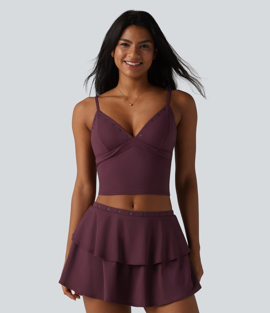 Airy Adjustable Straps Eyelet Built-in Bra Cropped InstantCool Casual Tank Top — Fig — view 4