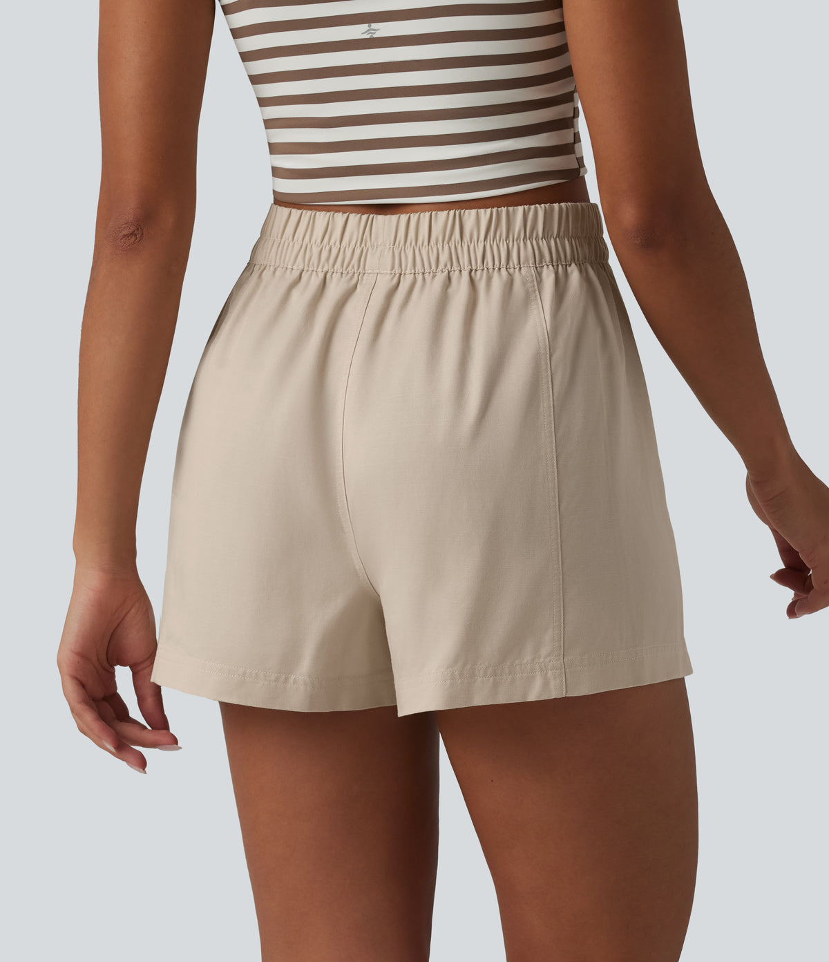 High Waisted Lyocell Linen-Blend Casual Baggy Shorts with Pockets — French Oak — view 2
