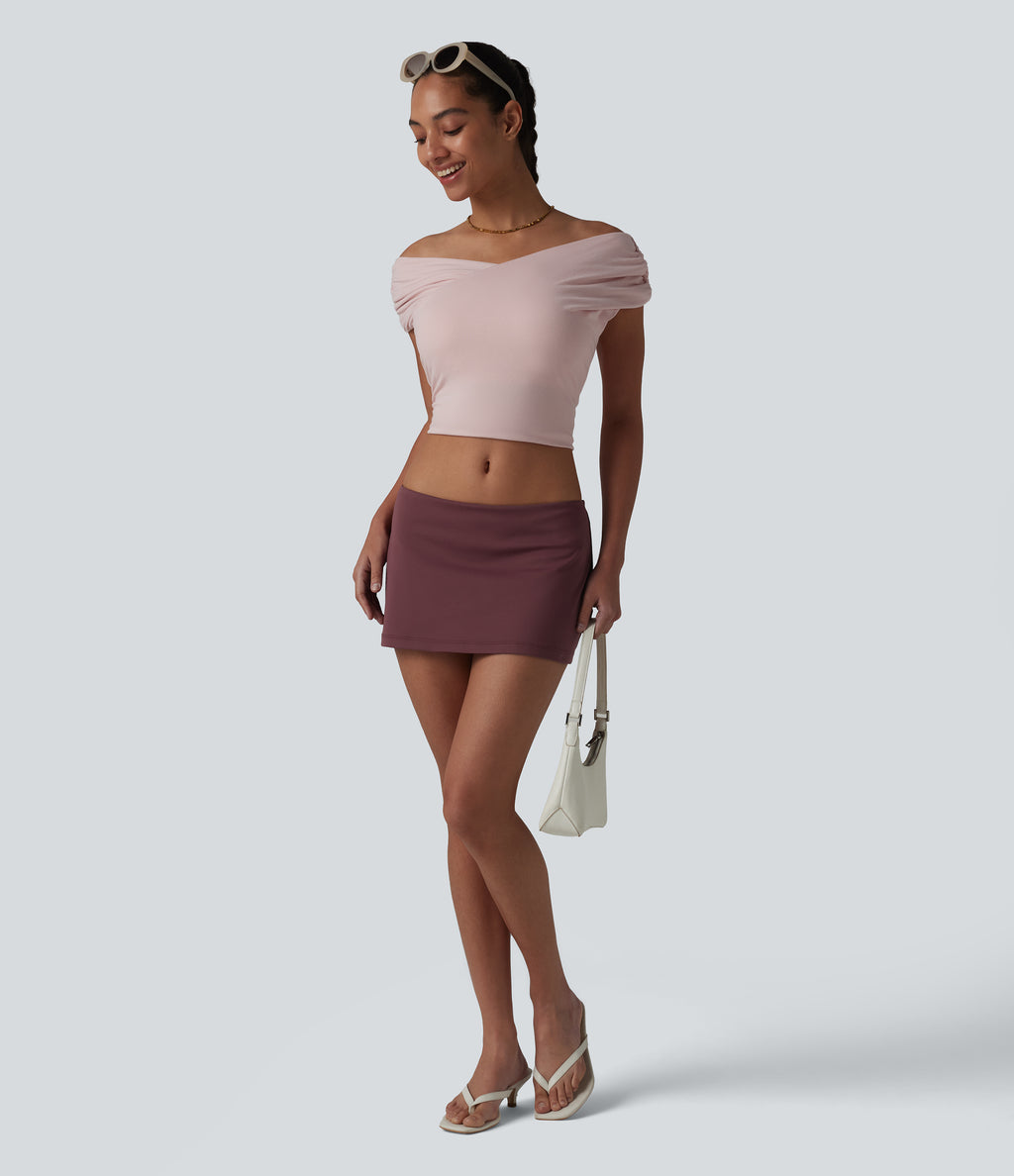 Low Rise 2-in-1 Micro Bodycon Casual Skirt — Red Mahogany — view 6