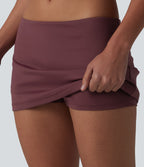Low Rise 2-in-1 Micro Bodycon Casual Skirt — Red Mahogany — view 4