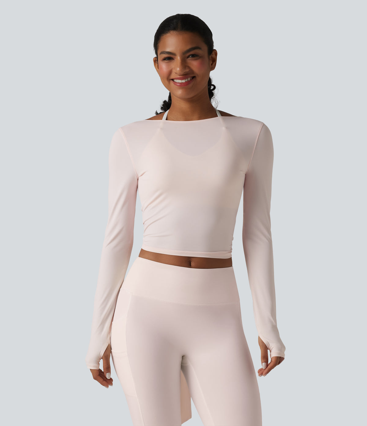 Long Sleeve Crossover Tie InstantCool Yoga Top-UPF50+ — Primrose Pink — view 5