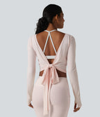 Long Sleeve Crossover Tie InstantCool Yoga Top-UPF50+ — Primrose Pink — view 6