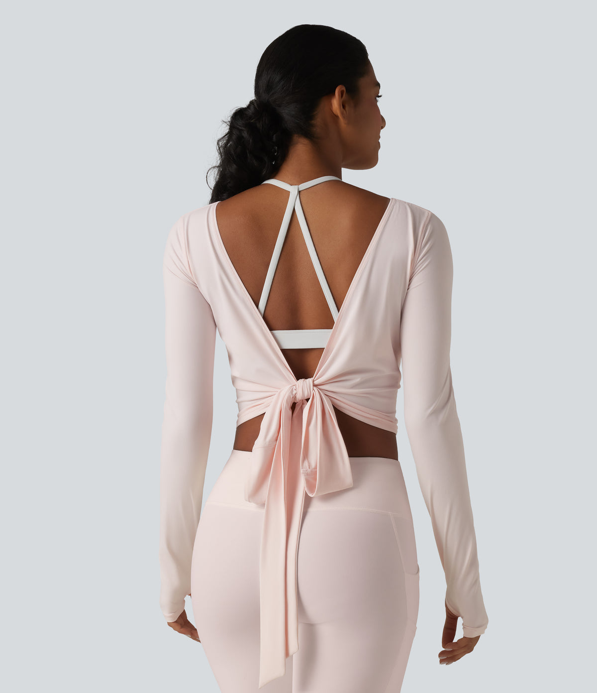 Long Sleeve Crossover Tie InstantCool Yoga Top-UPF50+ — Primrose Pink — view 6
