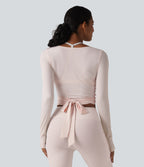 Long Sleeve Crossover Tie InstantCool Yoga Top-UPF50+ — Primrose Pink — view 2