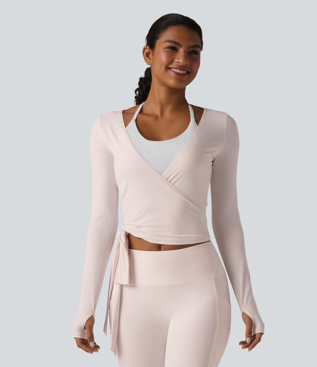 Long Sleeve Crossover Tie InstantCool Yoga Top-UPF50+ — Primrose Pink — view 7