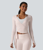 Long Sleeve Crossover Tie InstantCool Yoga Top-UPF50+ — Primrose Pink — view 7