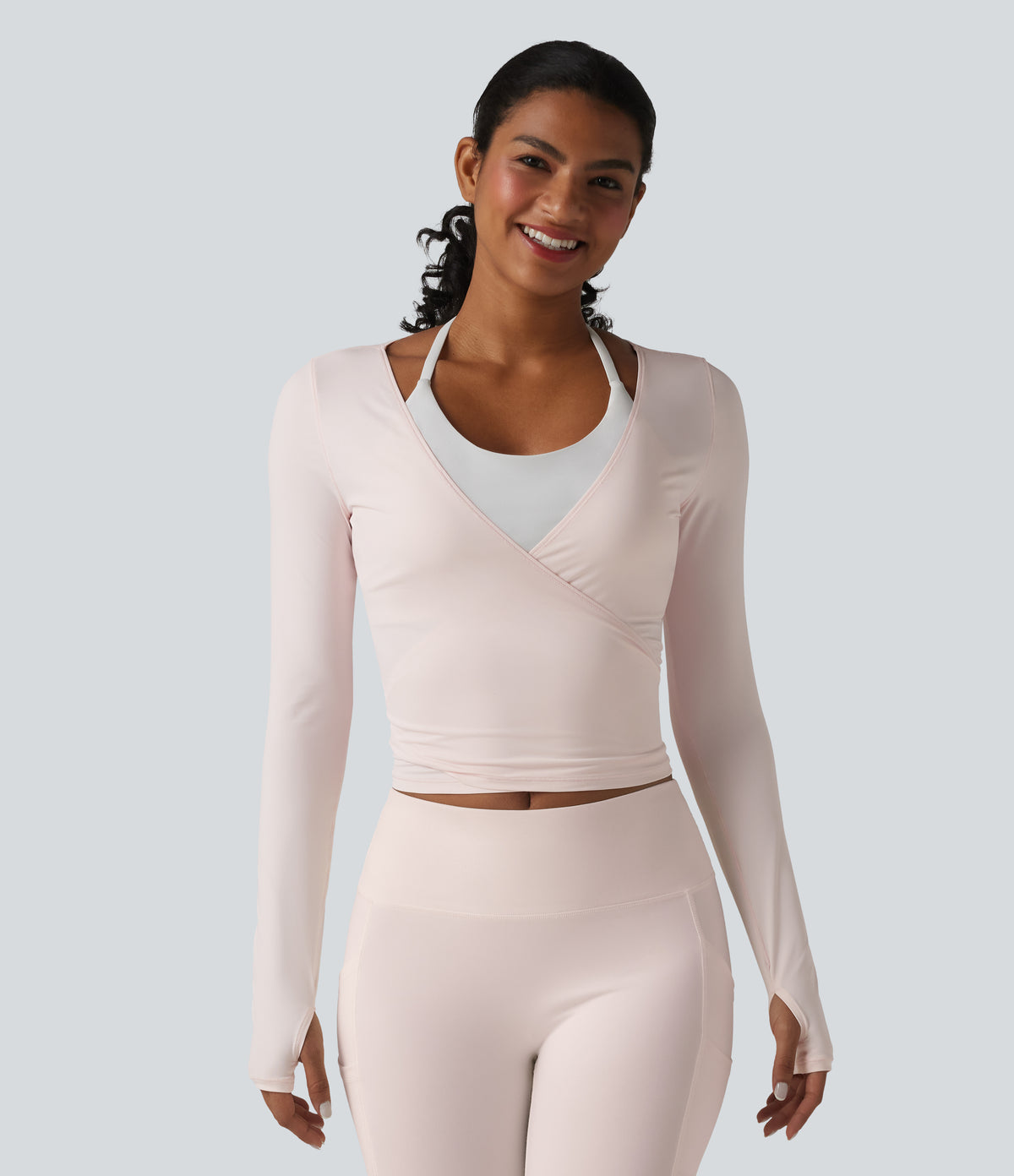 Long Sleeve Crossover Tie InstantCool Yoga Top-UPF50+ — Primrose Pink — view 4