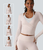 Long Sleeve Crossover Tie InstantCool Yoga Top-UPF50+ — Primrose Pink — view 1