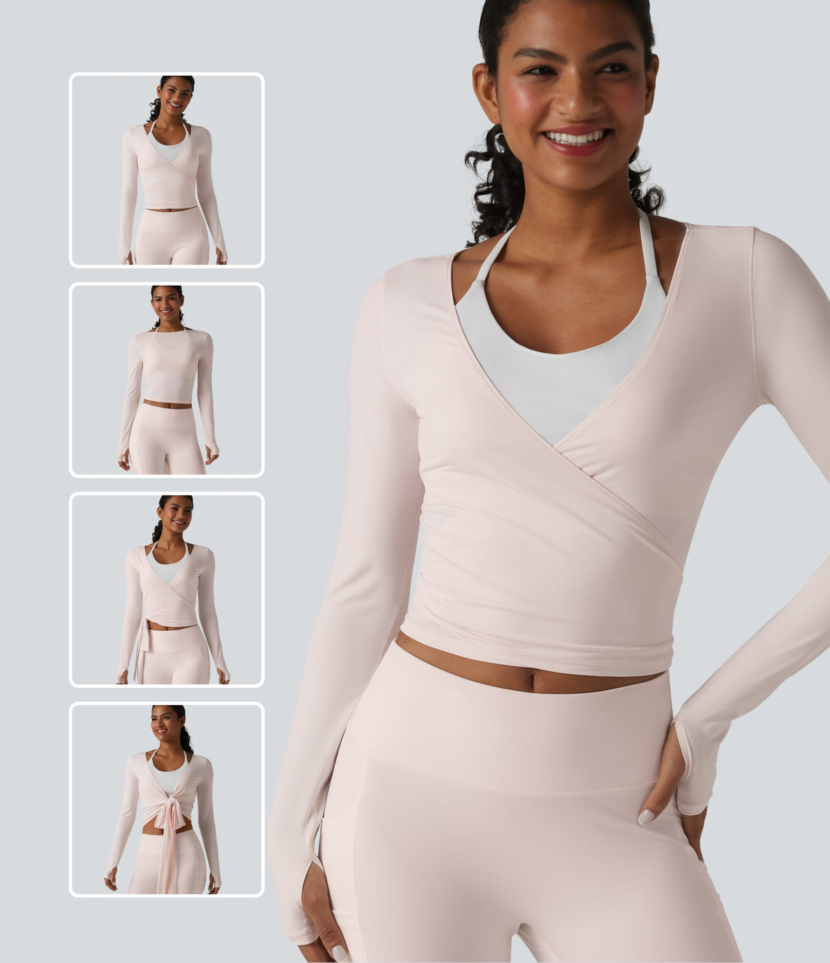 Long Sleeve Crossover Tie InstantCool Yoga Top-UPF50+ — Primrose Pink — view 1