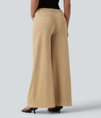 High Waisted Colorful Casual Wide Leg Jeans with Pockets — Shoal Beige Camel — view 2