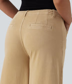 High Waisted Colorful Casual Wide Leg Jeans with Pockets — Shoal Beige Camel — view 5