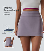 SpacerTek High Waisted Tummy Control 2-in-1 Mini Casual Skirt — Purple Ash — view 1
