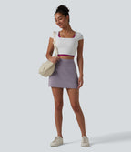 SpacerTek High Waisted Tummy Control 2-in-1 Mini Casual Skirt — Purple Ash — view 7