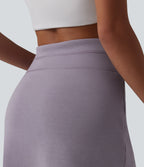 SpacerTek High Waisted Tummy Control 2-in-1 Mini Casual Skirt — Purple Ash — view 4