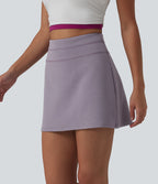 SpacerTek High Waisted Tummy Control 2-in-1 Mini Casual Skirt — Purple Ash — view 3