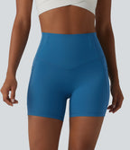 High Waisted Anti-Roll Tummy Control Shaping Workout Biker Shorts 5'' with Pockets — Vallarta Blue — view 4