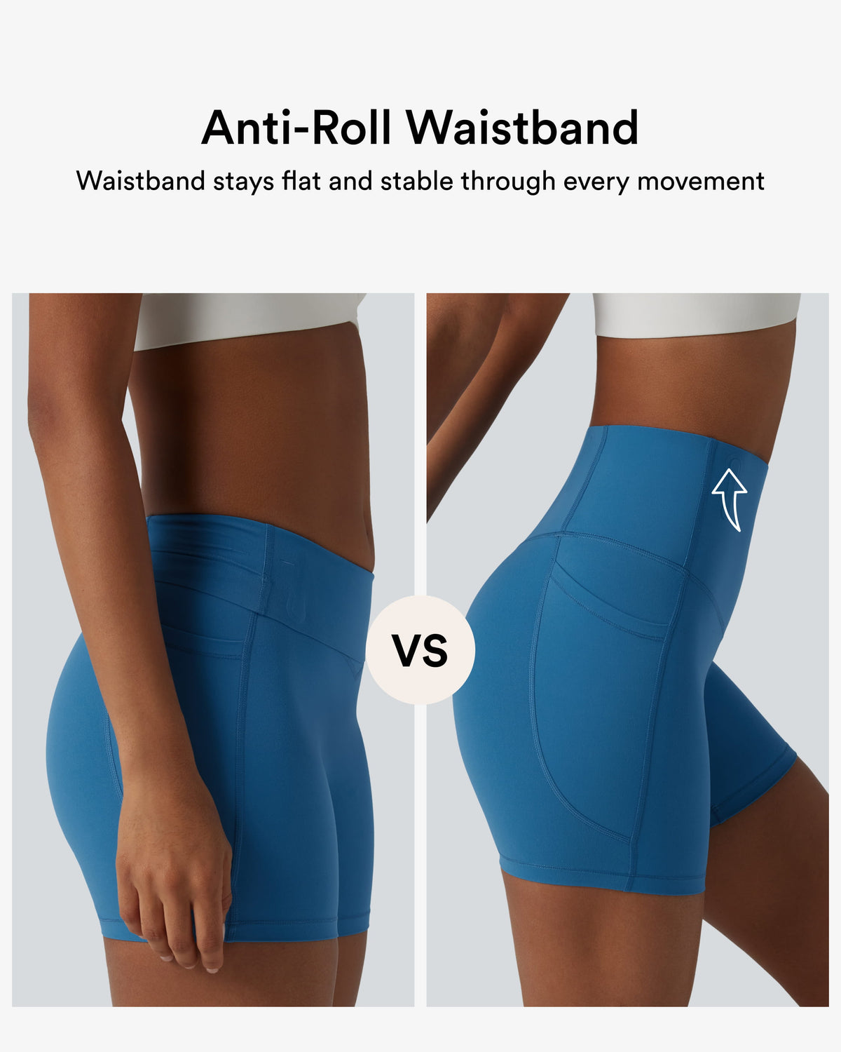 High Waisted Anti-Roll Tummy Control Shaping Workout Biker Shorts 5'' with Pockets — Vallarta Blue — view 2