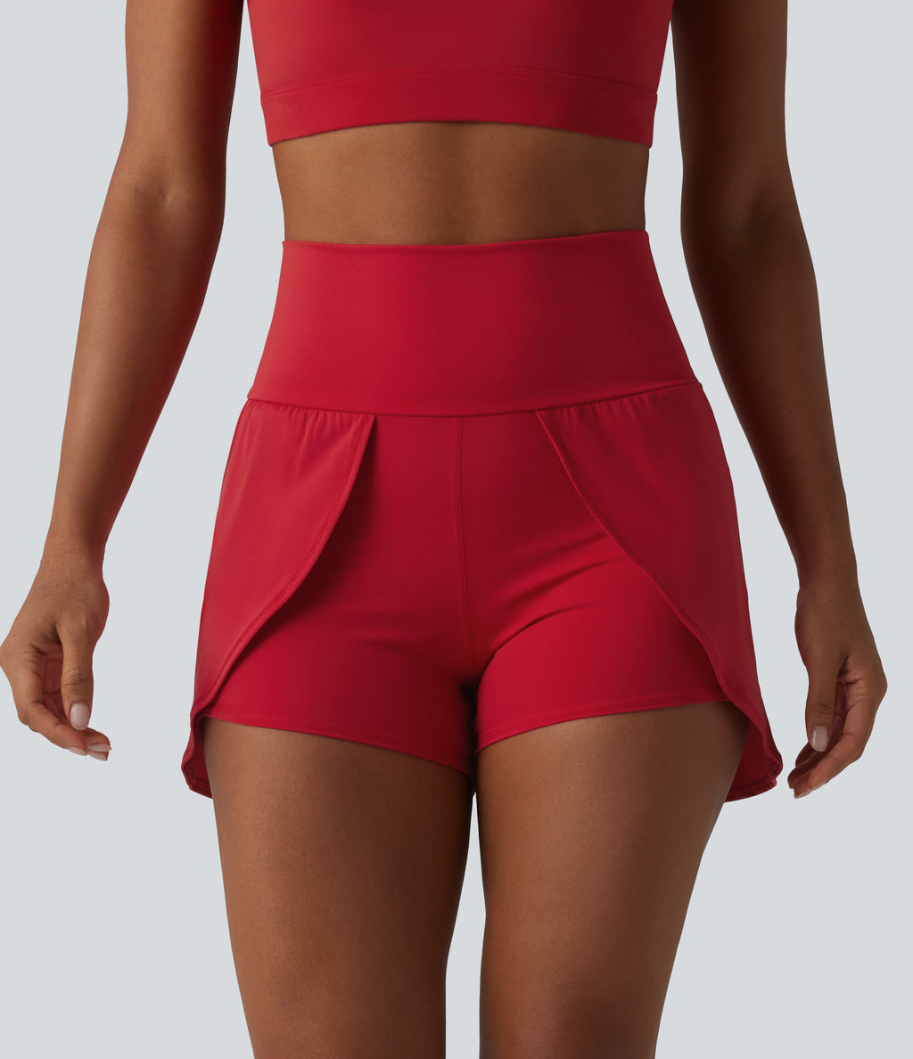 Airy High Waisted InstantCool Yoga Shorts 3'' with Pockets — Salsa — view 1