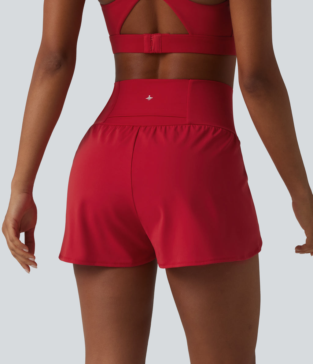 Airy High Waisted InstantCool Yoga Shorts 3'' with Pockets — Salsa — view 2