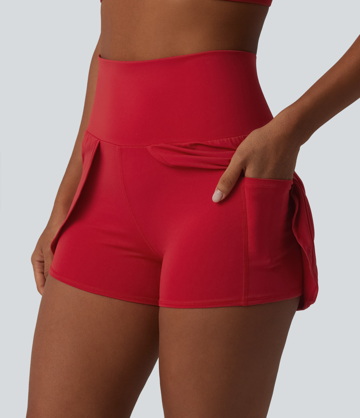 Airy High Waisted InstantCool Yoga Shorts 3'' with Pockets — Salsa — view 5
