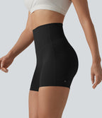 High Waisted Tummy Control Contrast Ribbed Yoga Biker Shorts 5'' with Pockets — Black — view 8