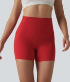 High Waisted Tummy Control Contrast Ribbed Yoga Biker Shorts 5'' with Pockets — Aura Orange — view 3
