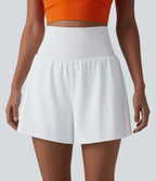 High Waisted Eyelet Tummy Control 2-in-1 Yoga Shorts 5'' with Pockets — White — view 5