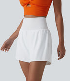 High Waisted Eyelet Tummy Control 2-in-1 Yoga Shorts 5'' with Pockets — White — view 3