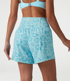 High Waisted 2-in-1 Seashell Shorts 5'' with Pockets — Aqua Seashell — view 2