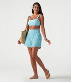 High Waisted 2-in-1 Seashell Shorts 5'' with Pockets — Aqua Seashell — view 7