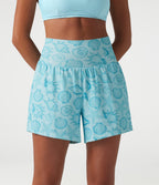 High Waisted 2-in-1 Seashell Shorts 5'' with Pockets — Aqua Seashell — view 3