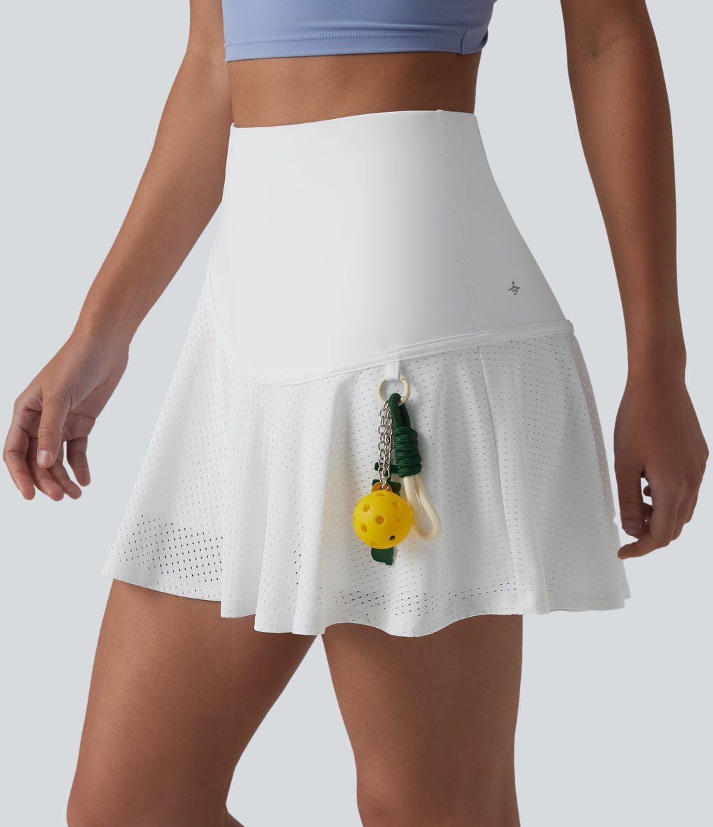 Airy High Waisted Eyelet 2-in-1 InstantCool Mini Tennis Skirt with Pockets — White — view 6