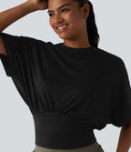 Round Neck Batwing Sleeve Casual Top — Black — view 6