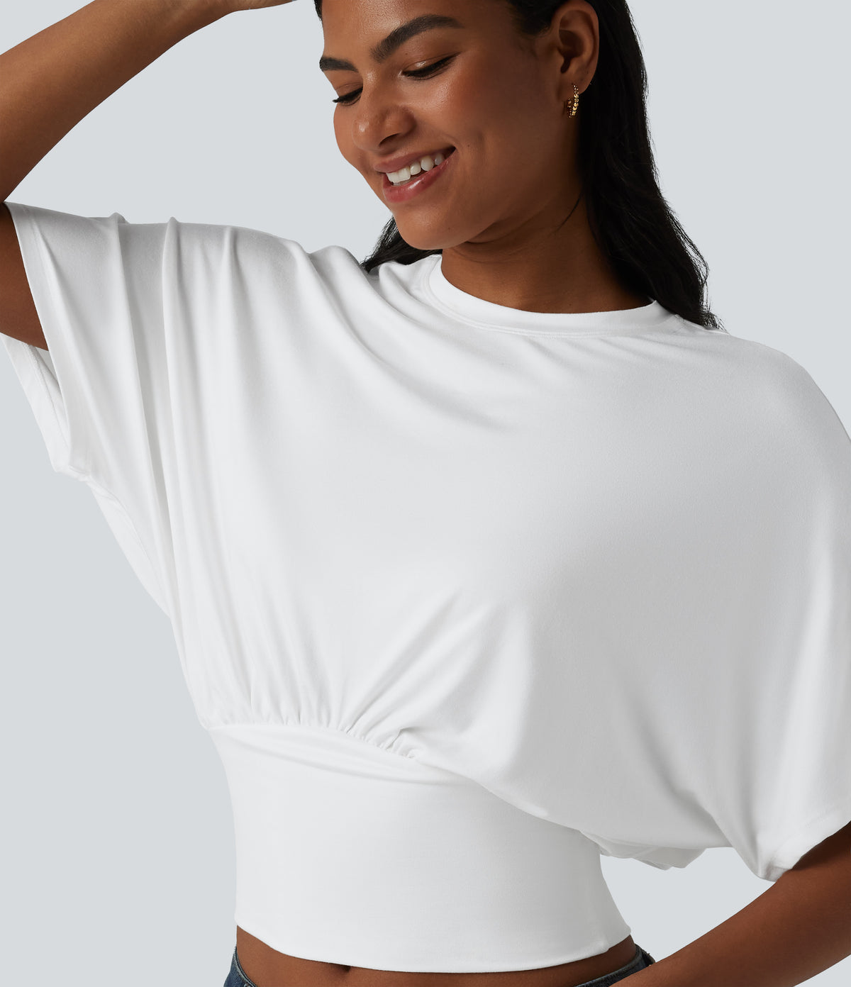 Round Neck Batwing Sleeve Casual Top — White — view 1