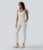 U Neck Cut Out Drawstring Tummy Control Stripe Yoga Jumpsuit with Pockets-Edition — Zebra Ripple — view 3