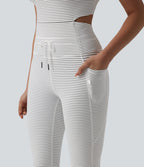 U Neck Cut Out Drawstring Tummy Control Stripe Yoga Jumpsuit with Pockets-Edition — Zebra Ripple — view 6