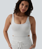 U Neck Cut Out Drawstring Tummy Control Stripe Yoga Jumpsuit with Pockets-Edition — Zebra Ripple — view 4