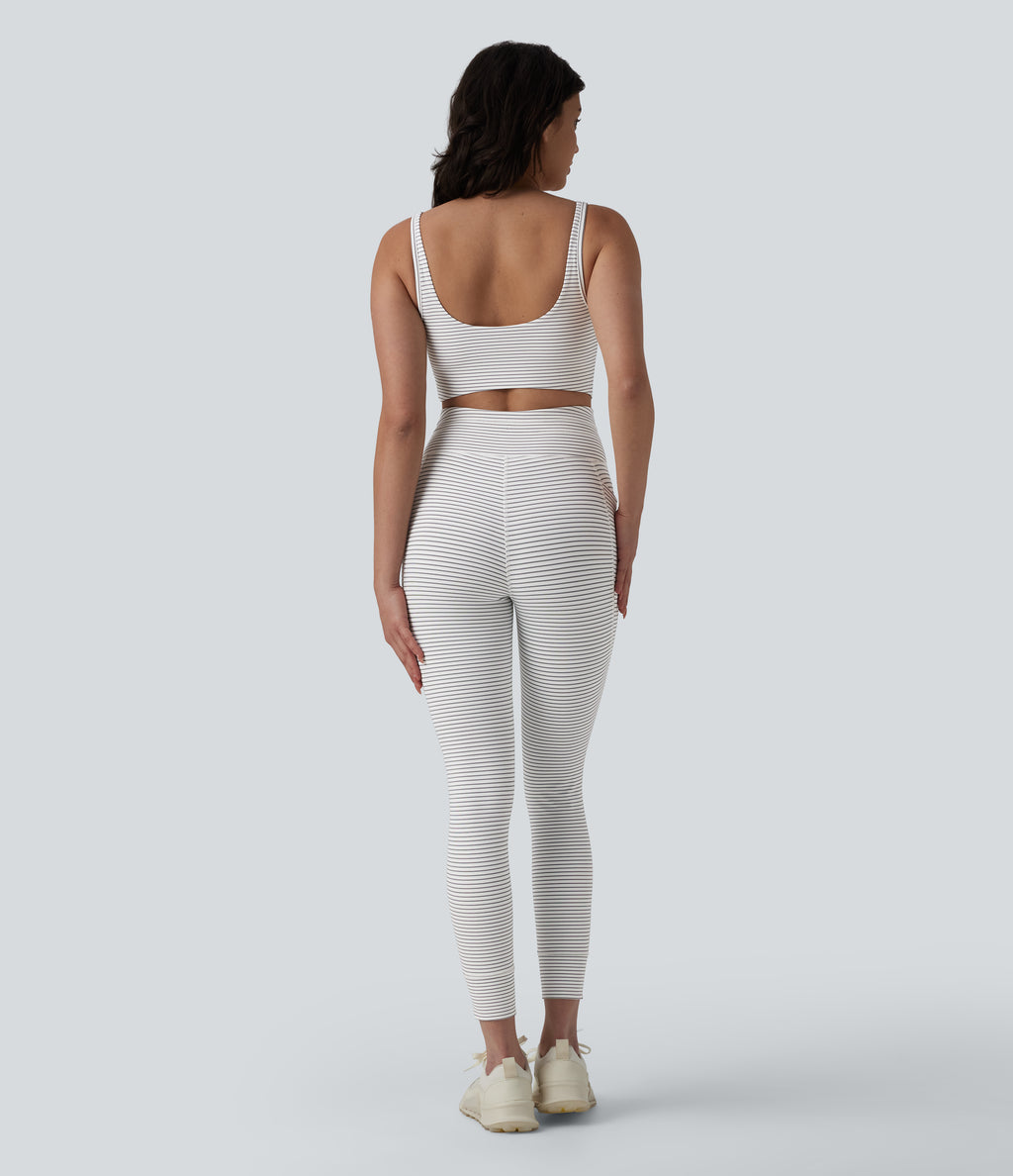 U Neck Cut Out Drawstring Tummy Control Stripe Yoga Jumpsuit with Pockets-Edition — Zebra Ripple — view 2