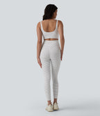 U Neck Cut Out Drawstring Tummy Control Stripe Yoga Jumpsuit with Pockets-Edition — Zebra Ripple — view 2