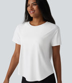 Round Neck Short Sleeve Built-in Bra Curved Hem Casual T-Shirt — White — view 5